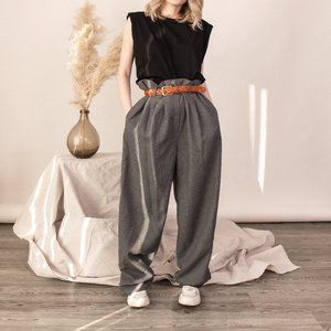 Vintage 80s gray high waist paper bag trouser pant